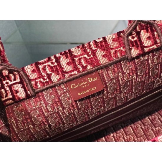 Dior Large Book Tote In Bordeaux Oblique Embroidered Velvet