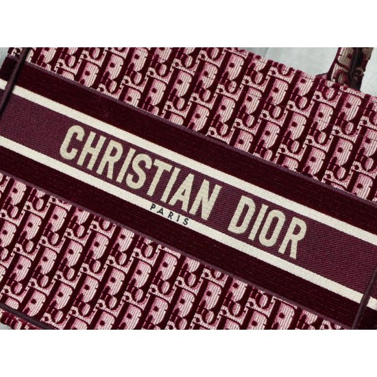 Dior Small Book Tote Bag In Bordeaux Oblique Embroidered Velvet