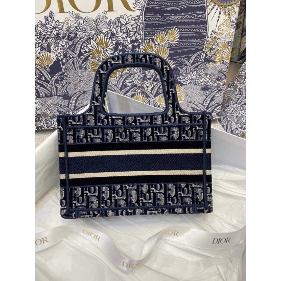 Dior Mini Book Tote Bag In Blue Dior Oblique Embroidered Velvet