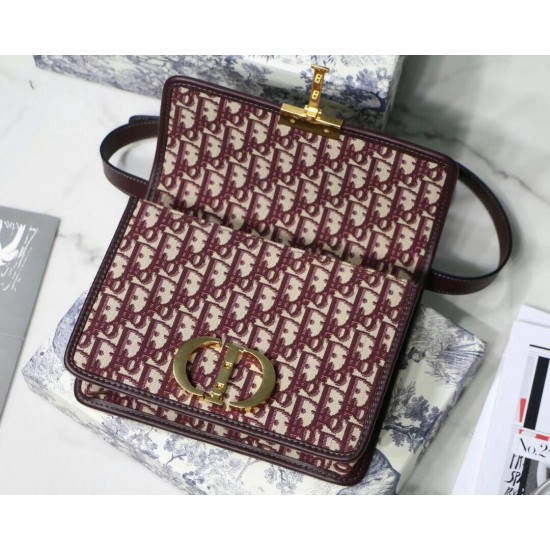 Dior 30 Montaigne Bag In Burgundy Oblique Jacquard Canvas