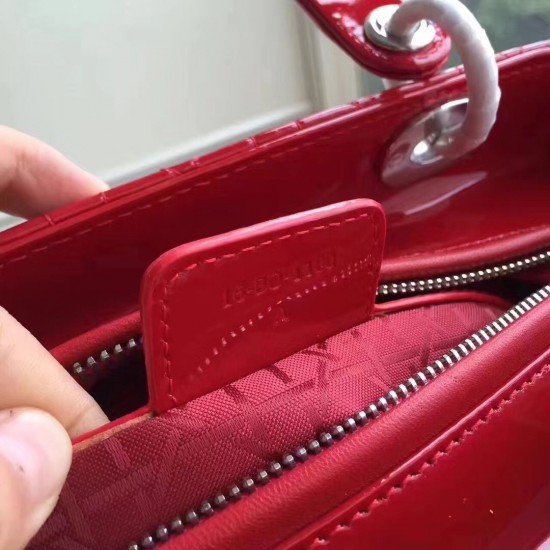 Dior Medium Lady Dior Bag In Red Patent Leather