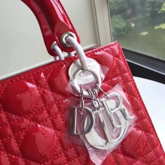 Dior Medium Lady Dior Bag In Red Patent Leather