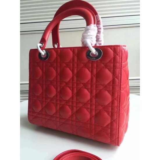 Dior Medium Lady Dior Bag In Red Lambskin