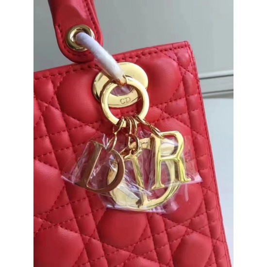 Dior Medium Lady Dior Bag In Red Lambskin