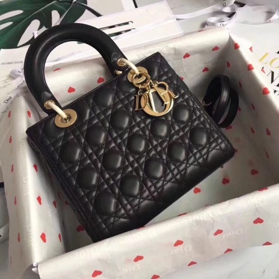 Dior Medium Lady Dior Bag In Black Lambskin