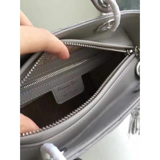 Dior Medium Lady Dior Bag In Grey Lambskin