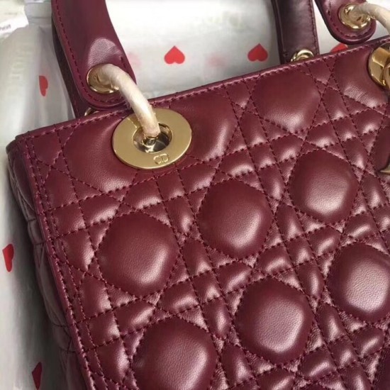 Dior Medium Lady Dior Bag In Bordeaux Lambskin