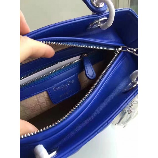 Dior Medium Lady Dior Bag In Blue Lambskin