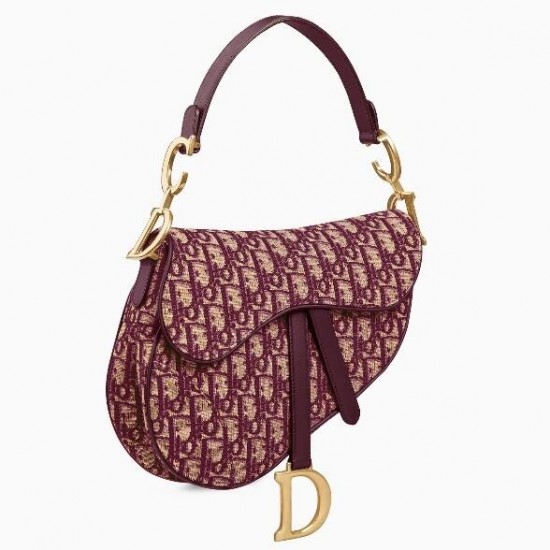 Dior Saddle Bag In Bordeaux Oblique Jacquard Canvas