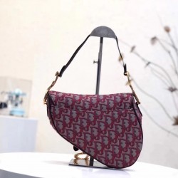 Dior Saddle Bag In Bordeaux Oblique Jacquard Canvas