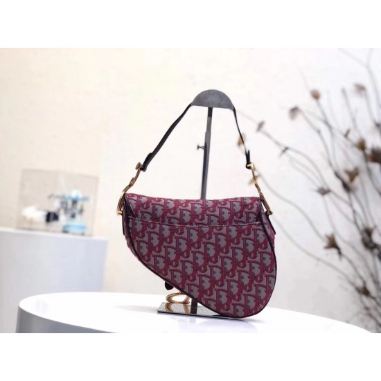 Dior Saddle Bag In Bordeaux Oblique Jacquard Canvas