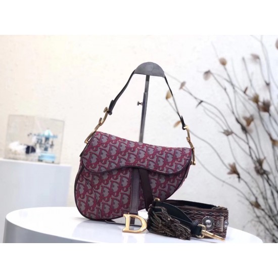 Dior Saddle Bag In Bordeaux Oblique Jacquard Canvas