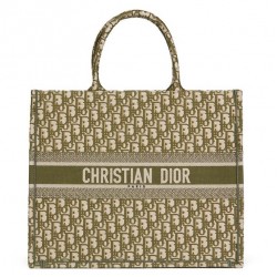 Dior Book Tote Bag In Green Oblique Canvas