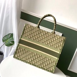 Dior Book Tote Bag In Green Oblique Canvas