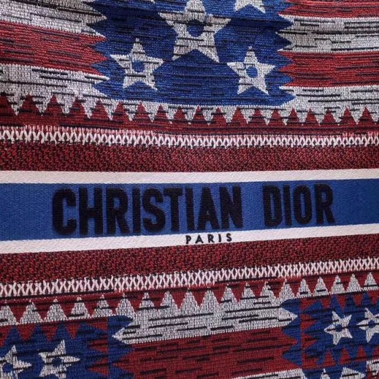 Dior Book Tote Bag In American Flag Embroidered Canvas