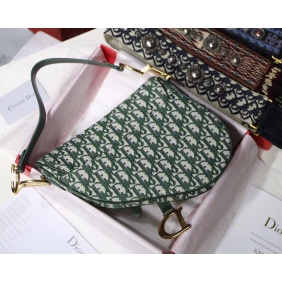 Dior Saddle Bag In Green Oblique Jacquard Canvas