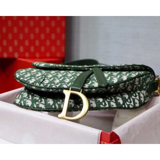 Dior Saddle Bag In Green Oblique Jacquard Canvas