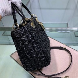 Dior Lady Dior Medium Bag In Black Wavy Crinkled Lambskin