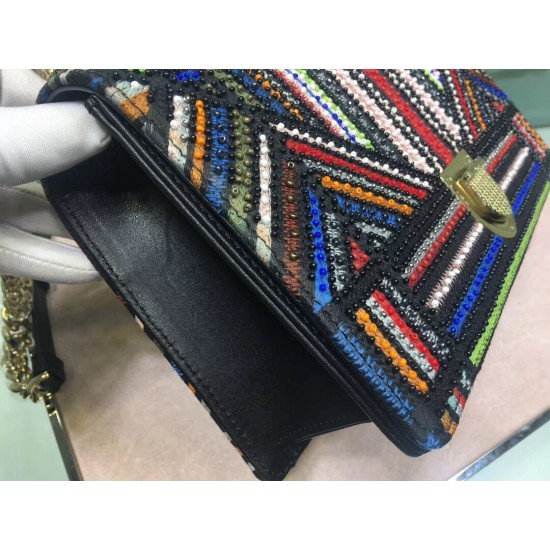 Dior Diorama Canvas Bag Embroidered With Multi-coloured Stripes