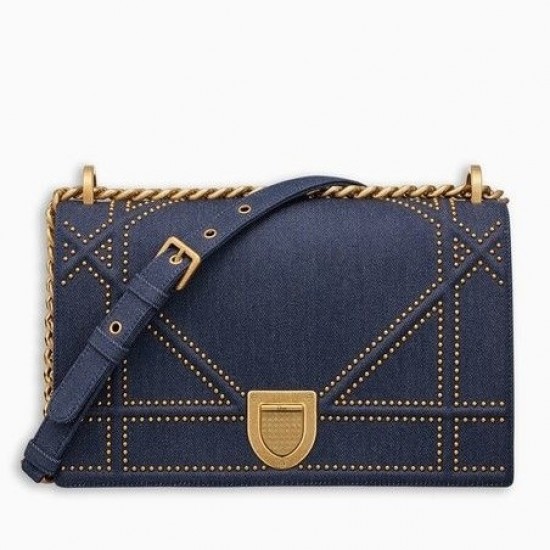 Dior Diorama Flap Bag In Denim And Studded