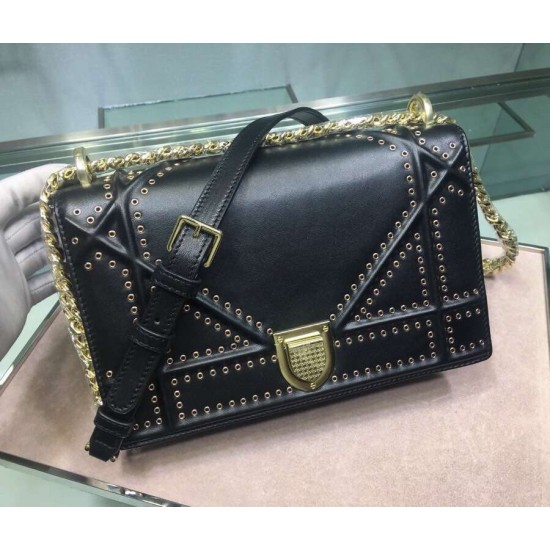 Dior Diorama Bag In Black Eyelets Lambskin