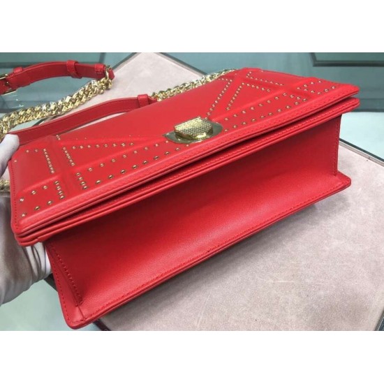 Dior Diorama Bag In Red Eyelets Lambskin