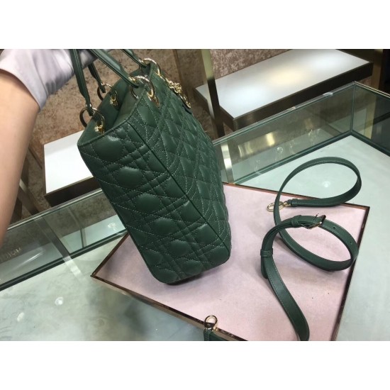 Dior Large Lady Dior Bag In Green Cannage Lambskin