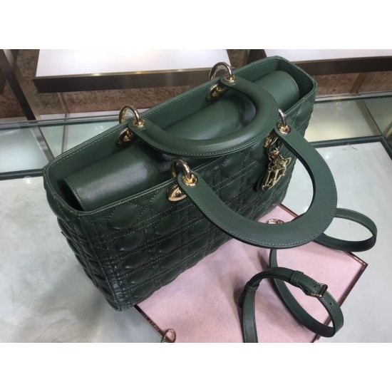 Dior Large Lady Dior Bag In Green Cannage Lambskin