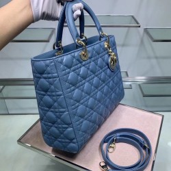 Dior Large Lady Dior Bag In Denim Blue Cannage Lambskin