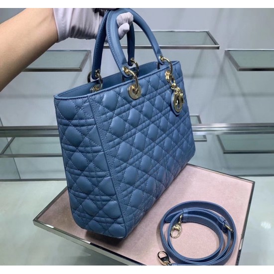 Dior Large Lady Dior Bag In Denim Blue Cannage Lambskin