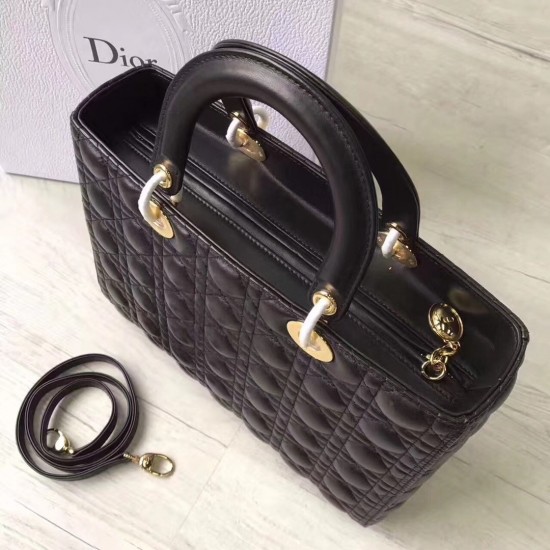 Dior Large Lady Dior Bag In Black Lambskin