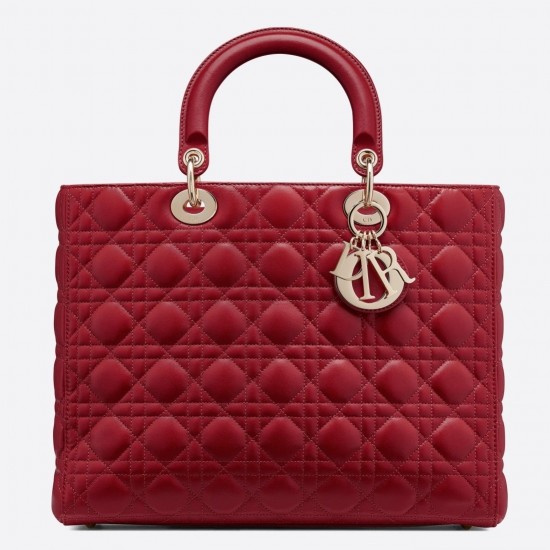 Dior Large Lady Dior Bag In Red Cannage Lambskin