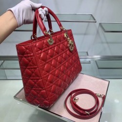 Dior Large Lady Dior Bag In Red Cannage Lambskin