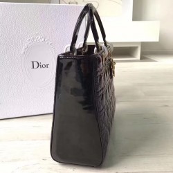 Dior Large Lady Dior Bag In Black Patent Leather