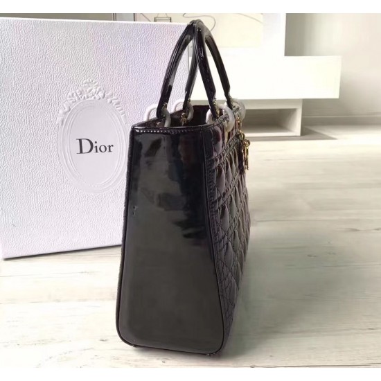 Dior Large Lady Dior Bag In Black Patent Leather