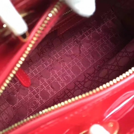 Dior Large Lady Dior Bag In Red Patent Leather