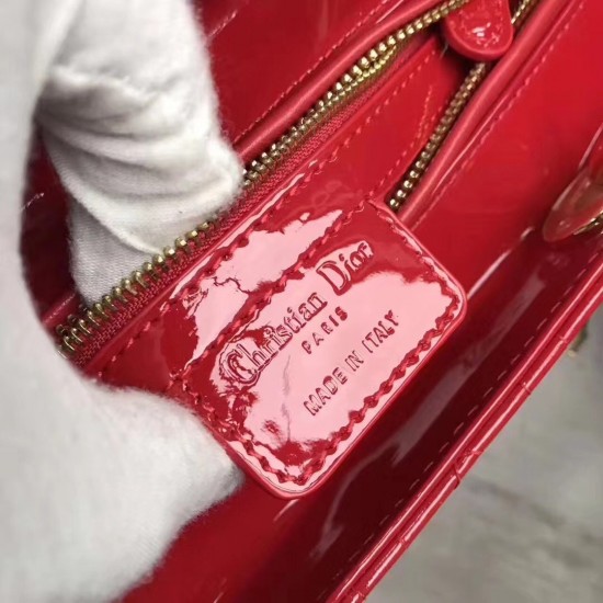 Dior Large Lady Dior Bag In Red Patent Leather