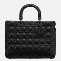 Dior Large Lady Dior Ultra-Matte So Black Bag