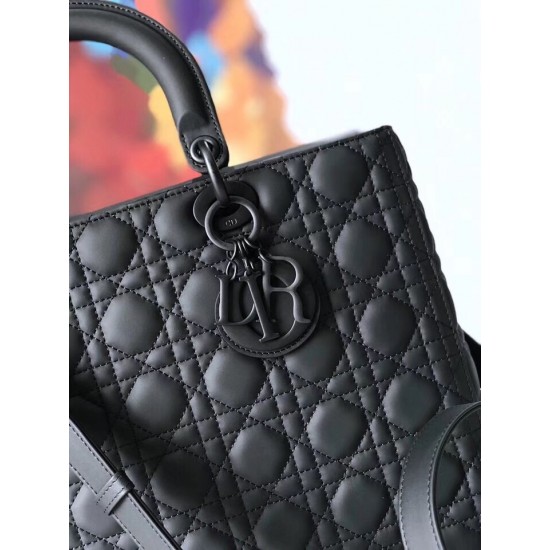 Dior Large Lady Dior Ultra-Matte So Black Bag