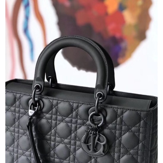 Dior Large Lady Dior Ultra-Matte So Black Bag