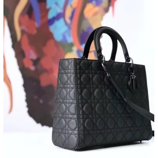 Dior Large Lady Dior Ultra-Matte So Black Bag