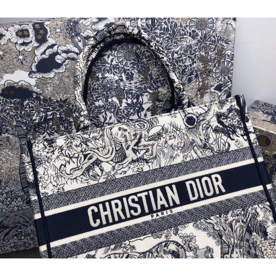 Dior Small Book Tote In Blue Toile De Jouy Canvas