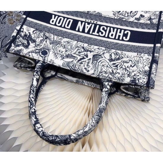 Dior Small Book Tote In Blue Toile De Jouy Canvas