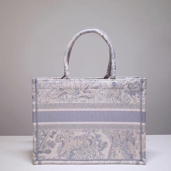 Dior Small Dioraura Book Tote In Grey Toile De Jouy Canvas