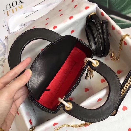 Dior Mini Lady Dior Bag In Black Lambskin