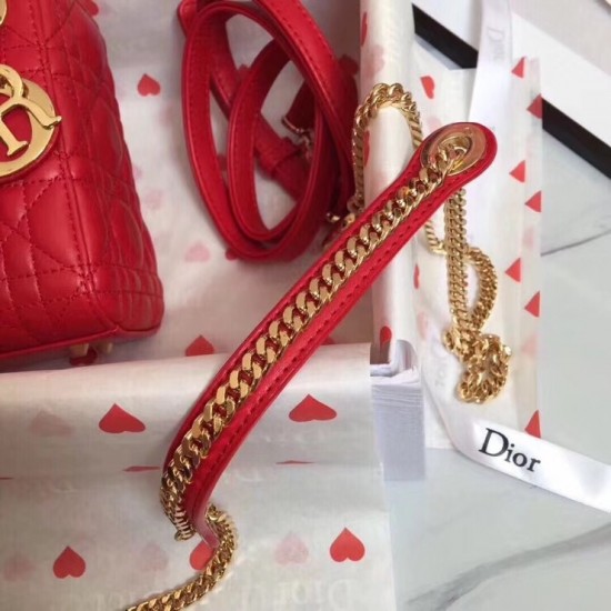 Dior Mini Lady Dior Bag In Red Lambskin