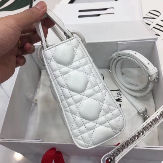 Dior Mini Lady Dior Bag In White Lambskin