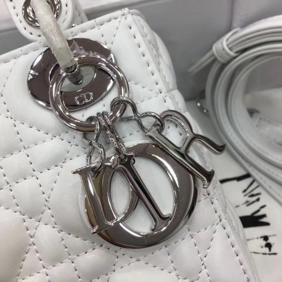 Dior Mini Lady Dior Bag In White Lambskin