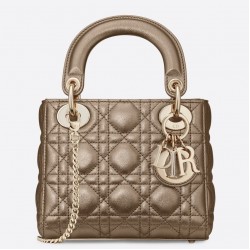 Dior Mini Lady Dior Bag In Gold Metallic Calfskin