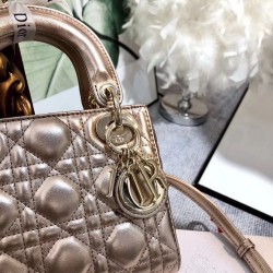 Dior Mini Lady Dior Bag In Gold Metallic Calfskin